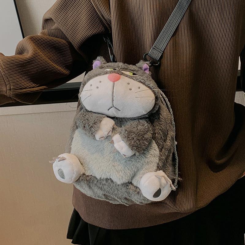 Lucifer Cartoon Cat Plush Shoulder Bag With Drawstring Closure For Use Daily