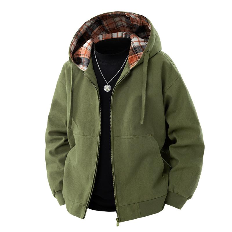 

New Spring Autumn Men Fashion Hooded Jacket Simple Loose Sports Casual Versatile Top Outfit Hombre M зелений