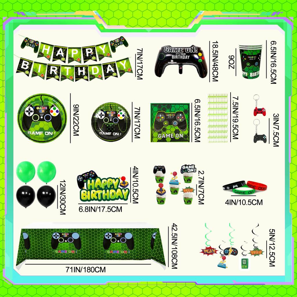 Gaming Bursdagsselskapsutstyr for barn, Videospill Selskapsdekorasjoner&Servisesett-Tallerkener Kopper Duk Ballonger Banner osv Selskapsutstyr