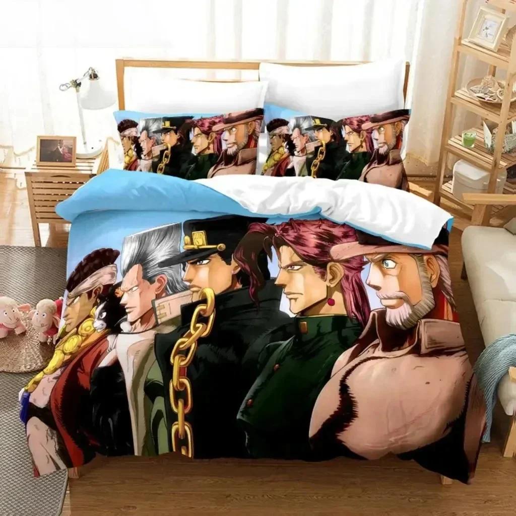 3D Anime JoJo Bizarre Adventure Jotaro Kujo Bedding Set Printed With Pillowcase Duvet Cover Soft Queen King Size Bedclothes Home