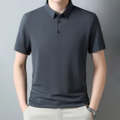 Men's Summer Polo Shirt Stand Collar Jacquard T-shirt Cool Feeling Breathable Short Sleeve Tops Male Casual Tees