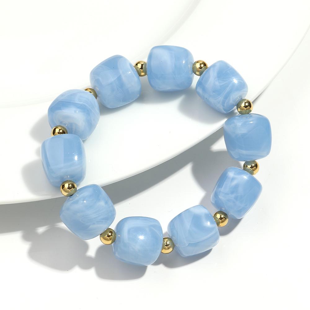 Exaggerated Geometric Beaded Acrylic Elastic Bracelets for Women Men Boho Trendy Square Beads Stack Bangle Retro Jewelry Gift