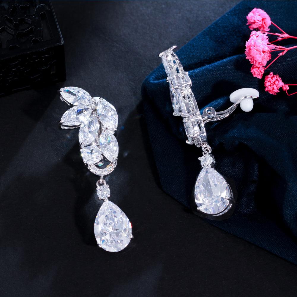 Ircons High Quality Cz Crystal Women Wedding Party Jewelry Big Long Water Drop Clip On Non Pierced Earrings With Clips Cz113