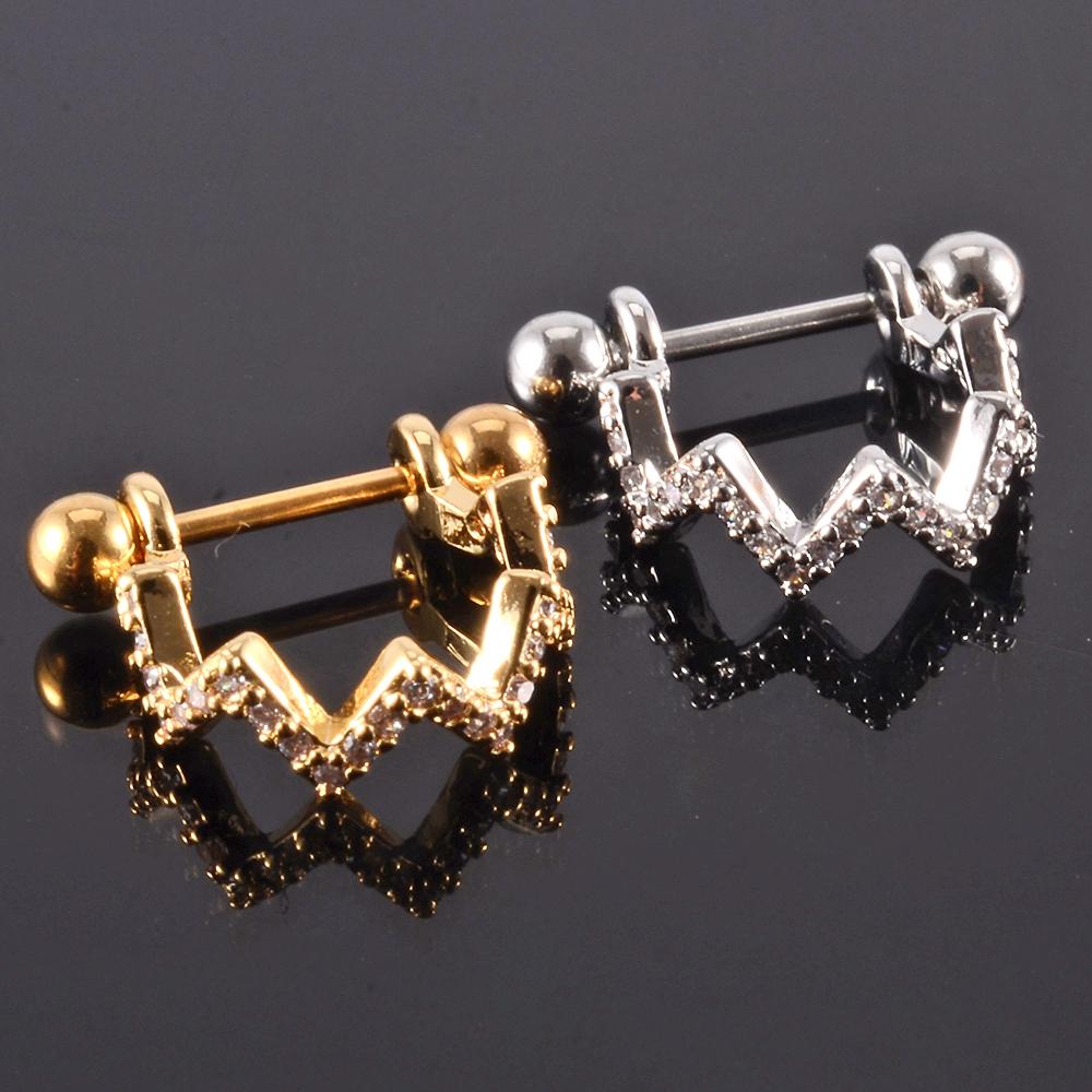 1pc Ear Tragus Cartilage Ring Stainless Steel Barbell With Cz Hoop Cartilage Cuff piercing Helix Daith Rook Lobe Earrings