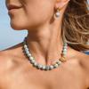 Summer Beach Jewelry Dainty Layering Choker Chunky Gemstone Genuine Aquamarine Beaded Necklace with Gold Toggle Clasp
