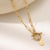 26-Letter Round Pendant Necklace for Women - Stainless Steel Paperclip Chain