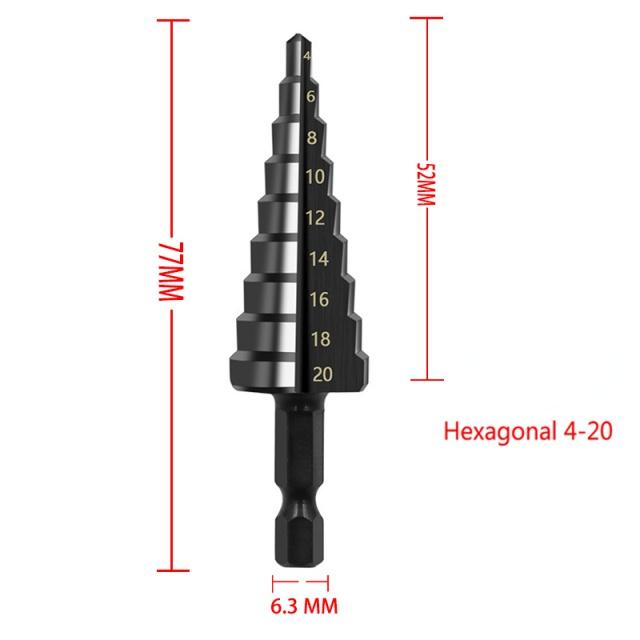 3Pcs HSS Nitriding Black Step Drill Bits 4-12mm 4-20mm Titanium Coated Wood Metal Hole Tools Set