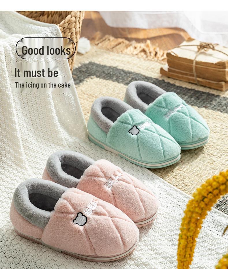 Men's & Women's Winter Wool-Cotton Slippers - Indoor/Outdoor, Heel-Covered, Plush Velvet-Lined, Warm & Cozy