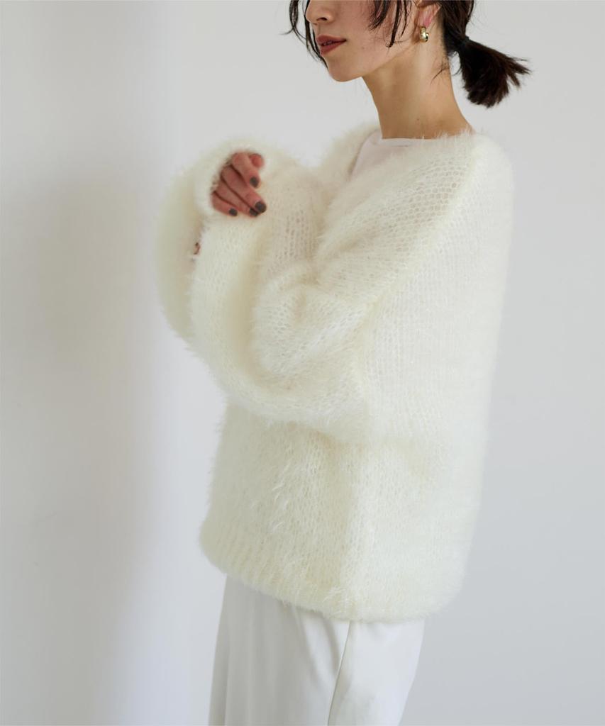 Yours Oversized Sheer Low Gauge Knit BEXT0247 Small White V-Neck Women's