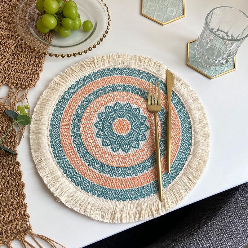 Bohemian Retro Gewebte Runde Platzmatte aus Polyester-Baumwolle