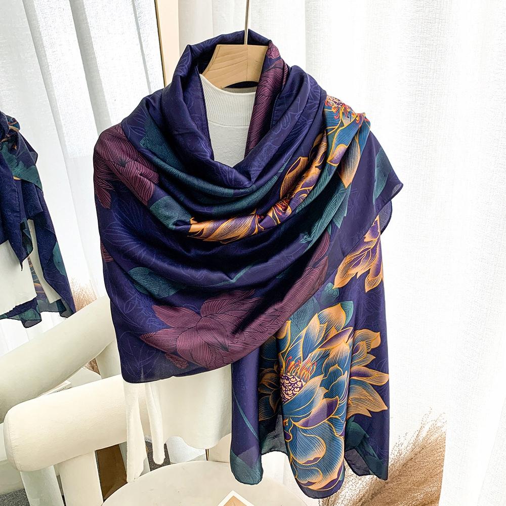 Elegant Women' Large Silk Scarf As a Gift 180x90 Black Beige