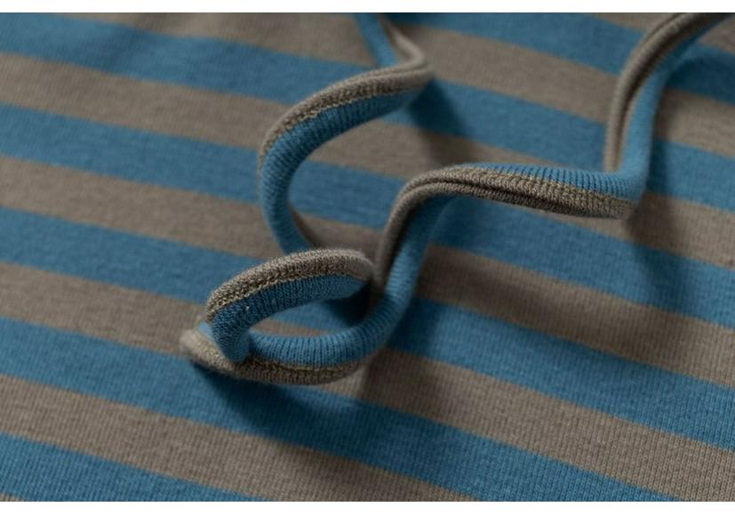 QIYOU 2026 Spring Women's Blue-Gray Striped Retro Casual Slimming Hooded Sweatshirt