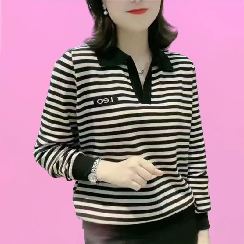 

Осень Новая Мода Дофаминовая Модная Большого размера Для среднего возраста Хлопковая рубашка поло с длинным рукавом и воротником Женская футболка M чёрный