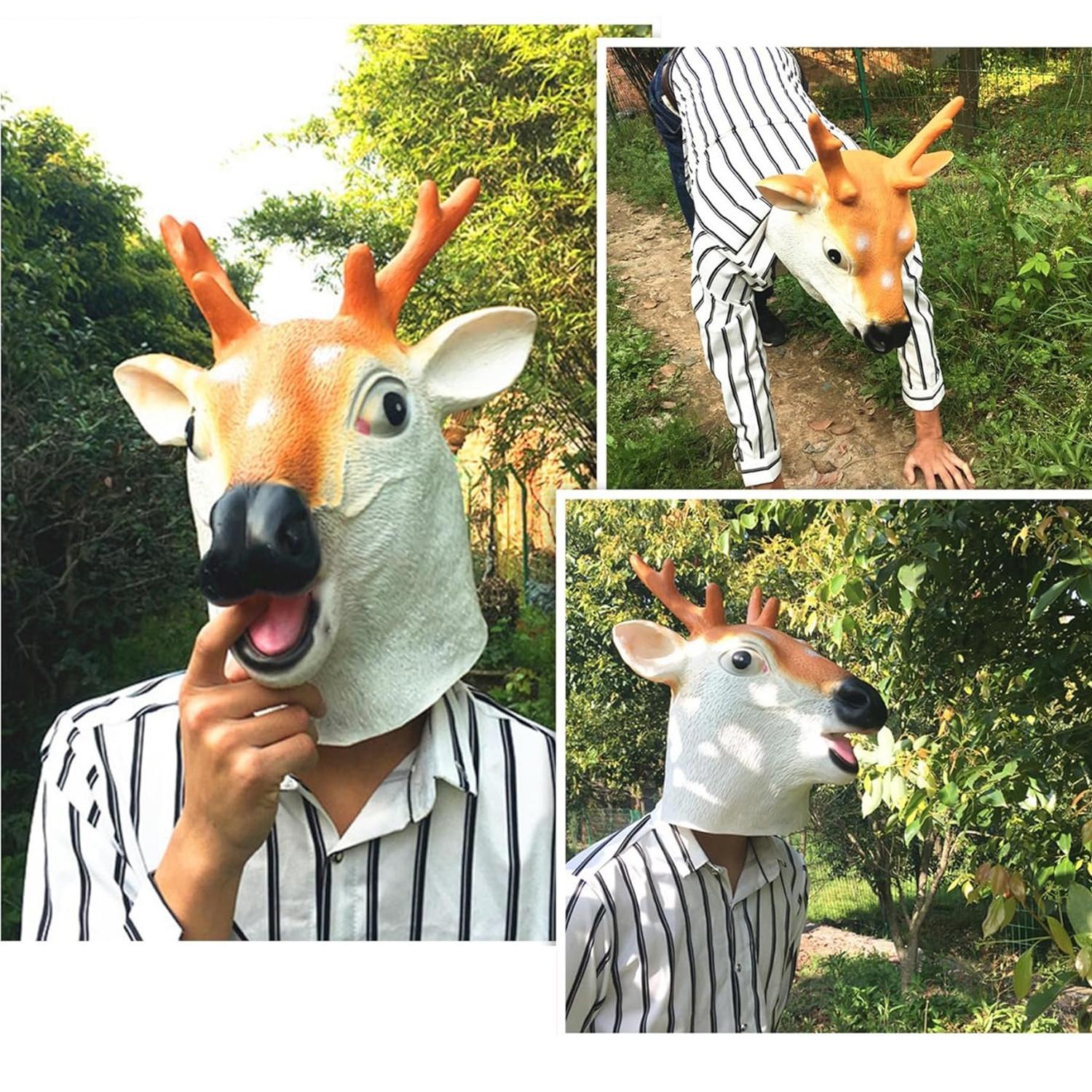 Sika deer headgear, party animal latex mask One size fits all adults
