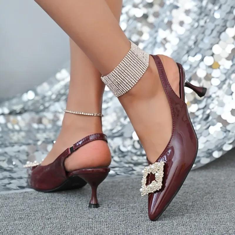 Dámská módní obuv 2025 Slingbacks Dámské vysoké podpatky Nadměrná velikost Společenské lodičky Dámské Čtvercové zapínání Špičatá špička Tenké podpatky Nazouvací sandály