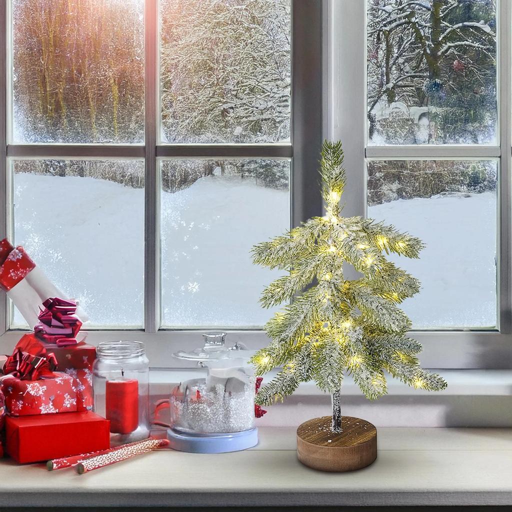 Tabletop Aritificial Christmas Tree Snow Tree With Lights, Christmas Tree For Centerpiece Home Decor Living Room Christmas Party Ornaments