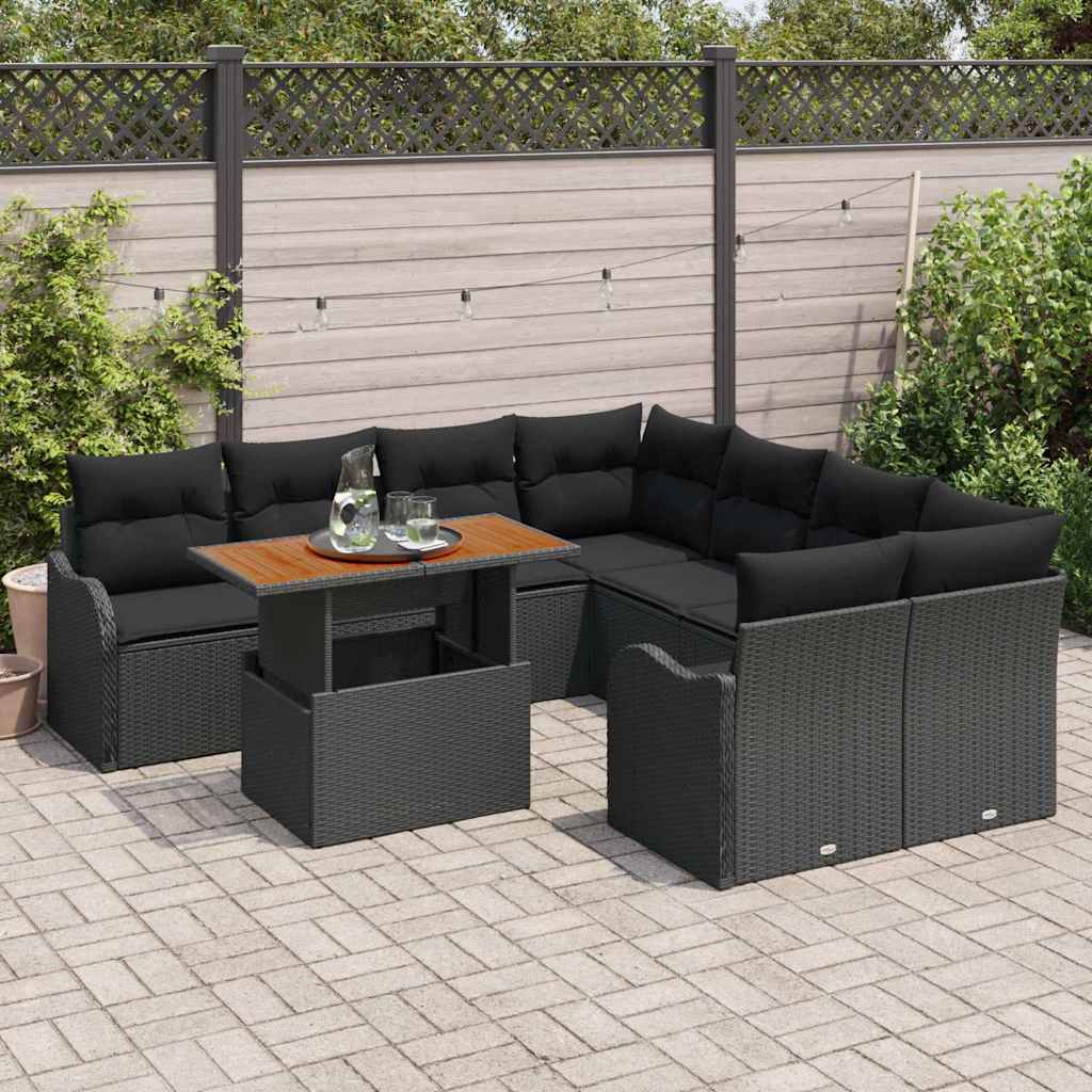 Garden Sofa Set with Storage 9 pcs Black Poly Rattan