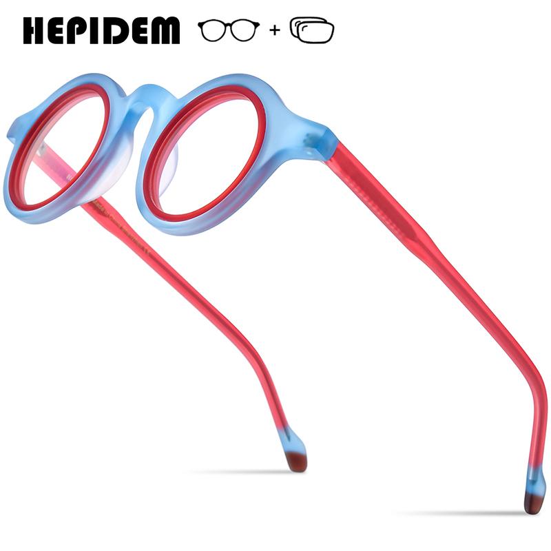 HEPIDEM Progressive Prescription Glasses Anti-Blue Photochromic Myopia Optical Lenses Eyewear Women Acetate Round Eyeglasses 267