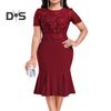 Women Plus Size Embroidery Lace Splice Dress O neck Short Sleeve High Waist Hip Wrapped Fishtail Gown Dress