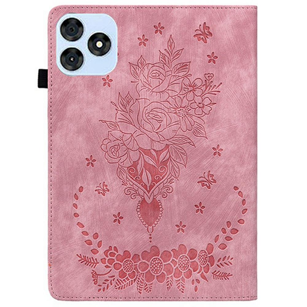 For itel Vistatab 30 Case Card Holder Anti-Scratch Leather Cover Rose Flower Imprint
