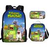 Monster Singer Elementary School Bag Three-Piece Nylon Printed Backpack Breathable Backpack Lightweight