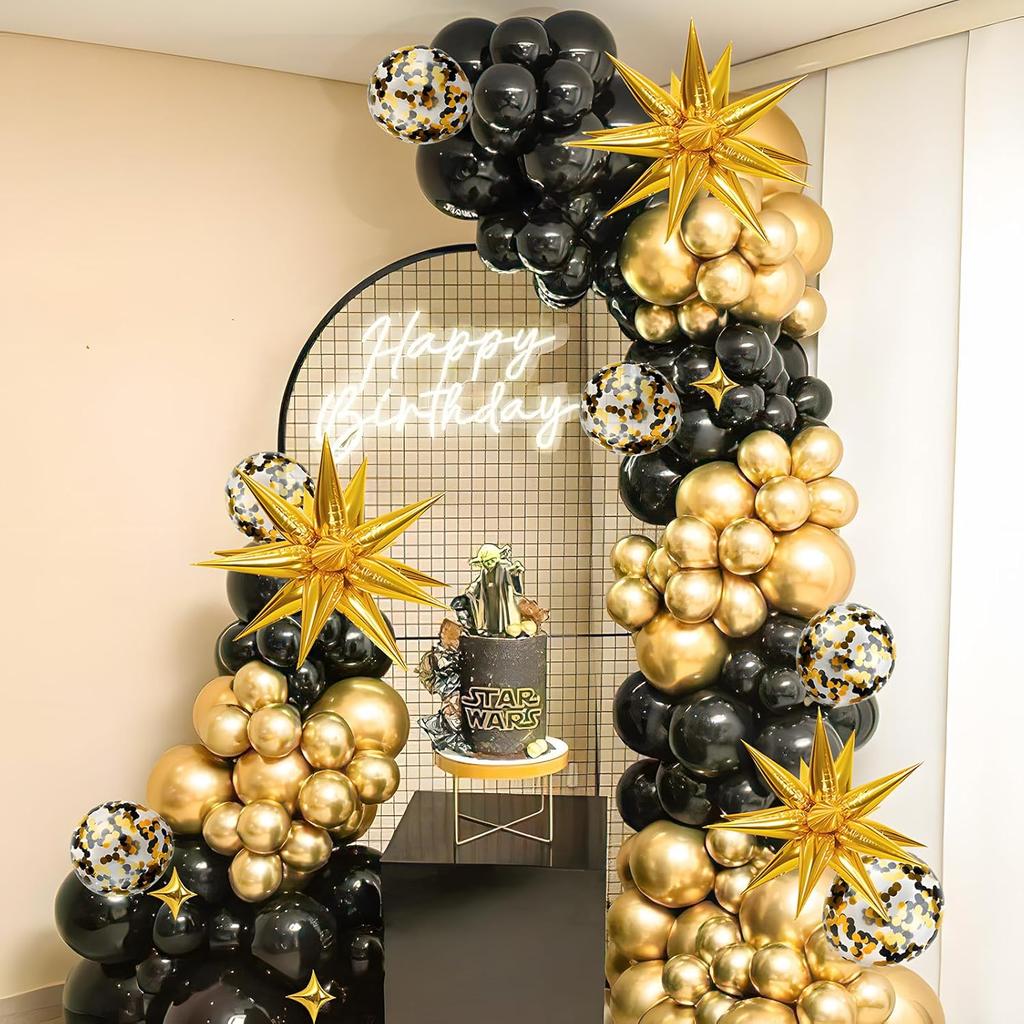 Black and Gold Balloon Arch Kit, AivaToba 126 Pieces Black Gold Metallic Chrome and Gold Confetti Balloons, Party Decoration Set for Graduation,