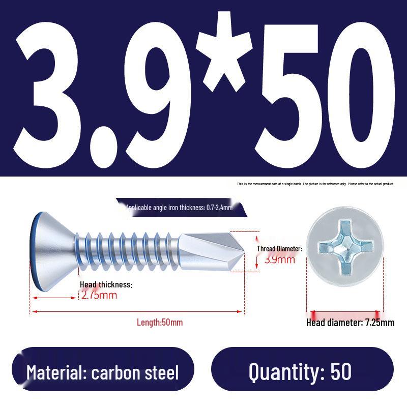 Phillips Flat Head Blue Zinc Plated Stainless Steel Self-Drilling & Self-Tapping Screws M3.9-M5.5