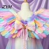Angel Wings for Costumes Feather Wing Kids Girls, Colorful Elf Performance Choreography Costume Birthday Party, Fairy Cosplay, Halloween, Swan