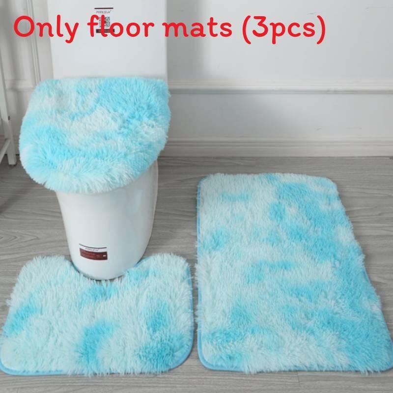 Non Dye Tie Slip Mat Fluffy Plush Bathroom Toilet Seat Cover Carpet 3 Piece Set