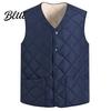 Sleeveless Jacket Men Closure V-Neck Vest with Down Padding Autumn Winter Pocket Button Solid Color
