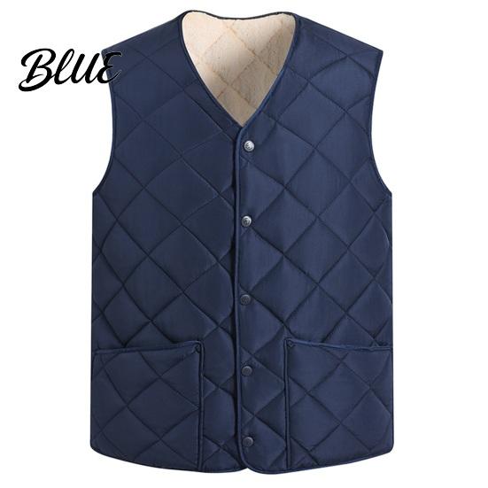 Sleeveless Jacket Men Closure V-Neck Vest with Down Padding Autumn Winter Pocket Button Solid Color