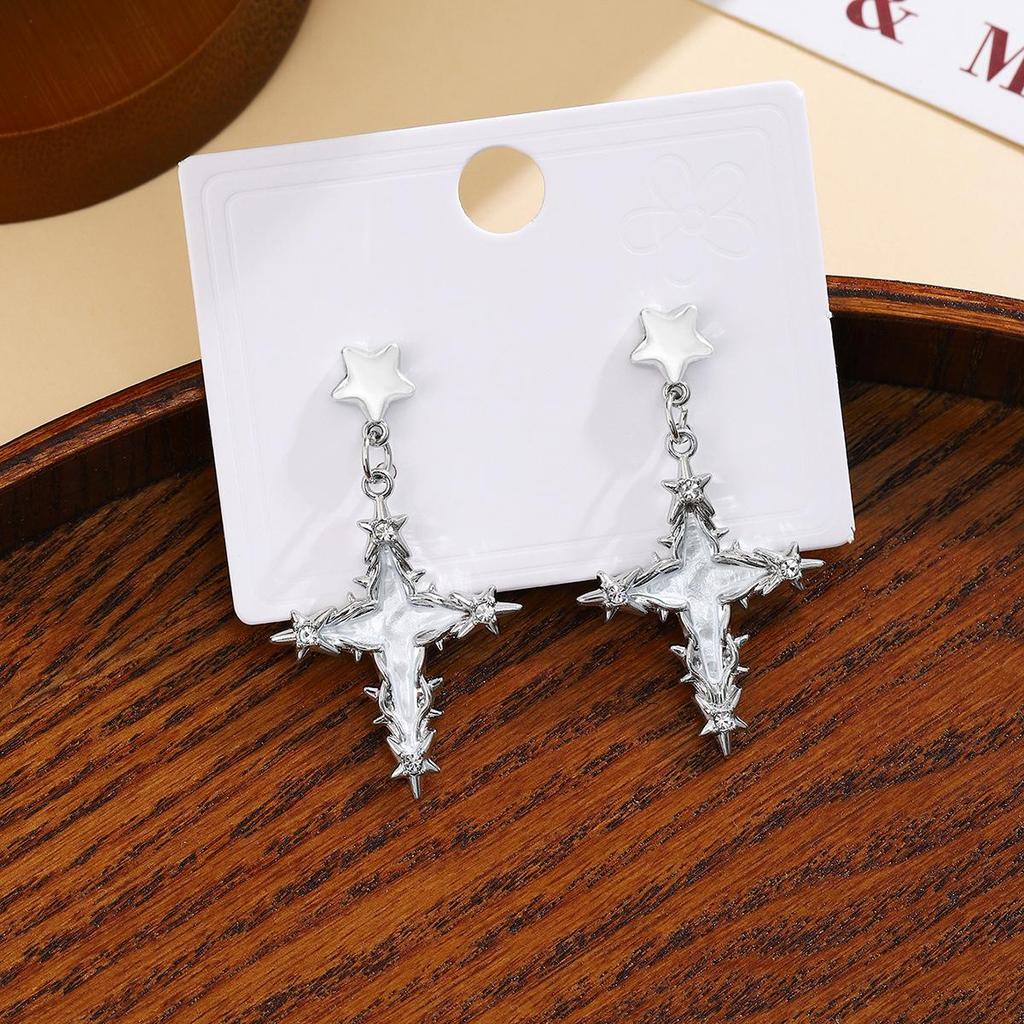 Gothic Rhinestone Cross Dangle Earrings for Women - European and American Style