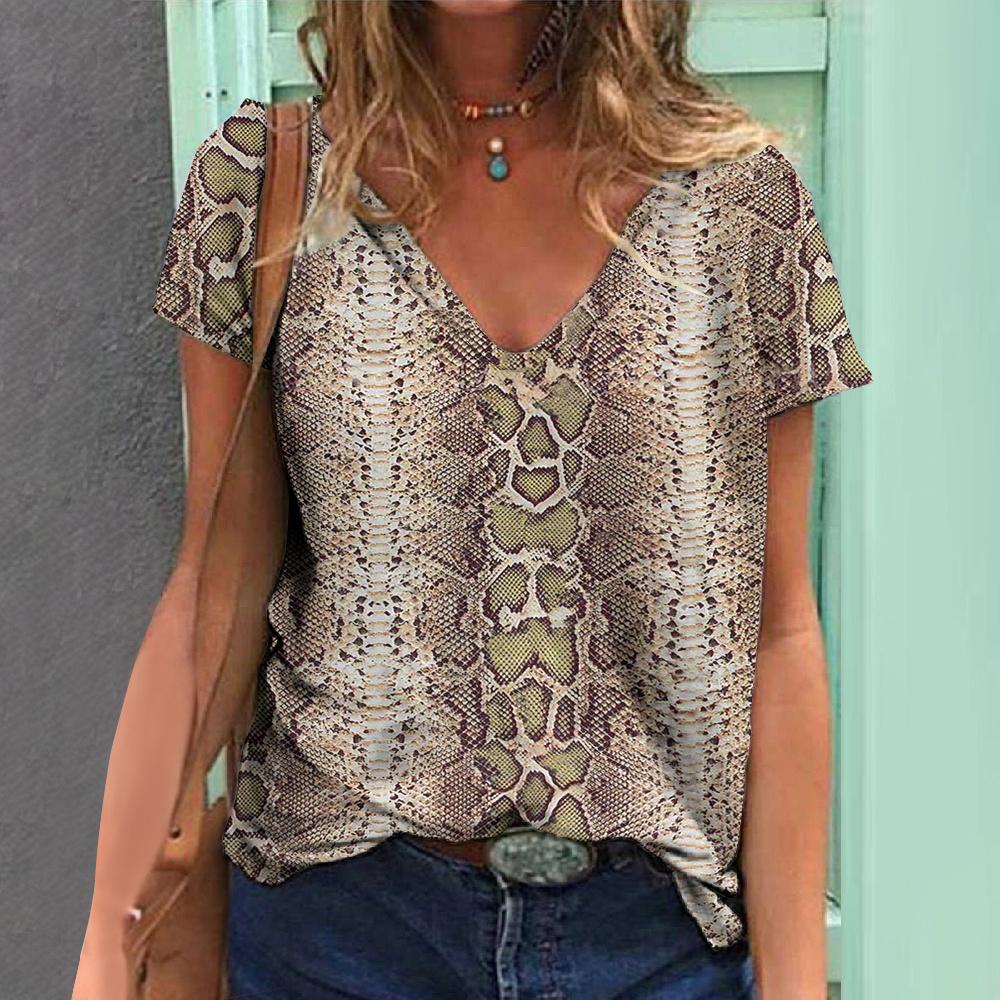 Women's T-shirt Summer V-neck Fashion Short Sleeve Tops Striped Print Women's Clothes Female Oversized Casual Blouse