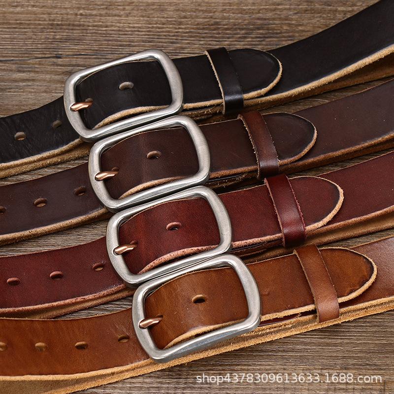 3.8CM Wide Retro Rough Thick Leather Belt Men's Stainless Steel Needle Buckle Cowhide Casual Denim Belt