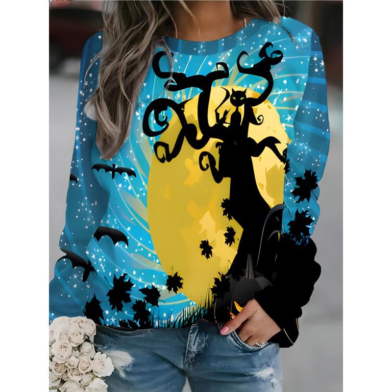 Womens Round Neck Pullover Sweatshirt With 3D Christmas Tree Print Casual Comfort Fit 2025