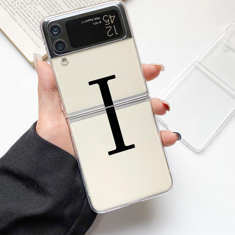 Initial Letter A Z  Fashion Fashion Phone Case For Samsung Galaxy Z Flip 3 4 5 6 7 Hard Folding Z Flip4 Clear PC Cover Gift
