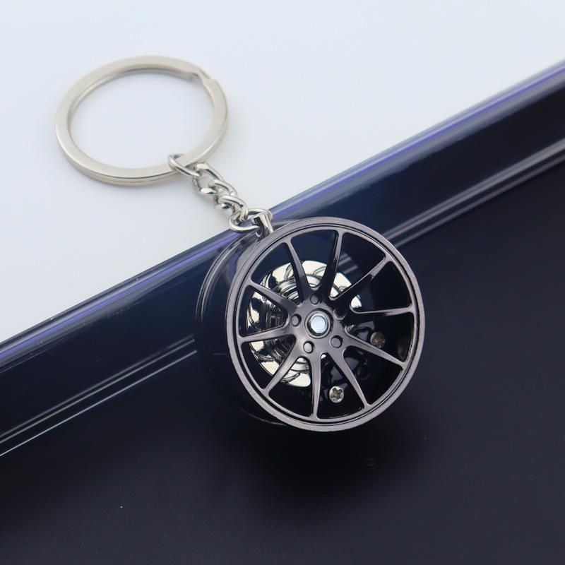 Wheel Hub Car Key Chain Fidget Toy Car Tire Brake Disc Keychain Gadget Keyring Bags Pendant 3D Alloy Model Gift Decor