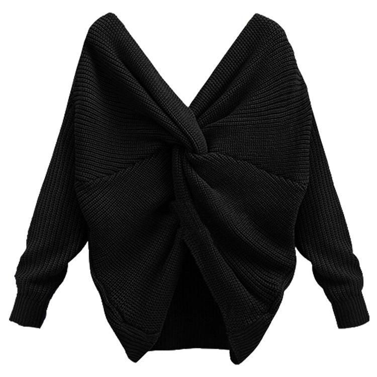 European Fashion Batwing Sleeve Knit Sweater with Cross Back Design for Women