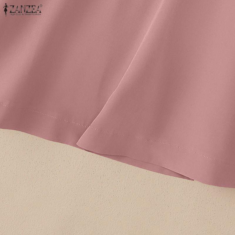 ZANZEA Damska luźna bluzka z dekoltem w serek i jednolitym kolorem, z rękawami 3/4