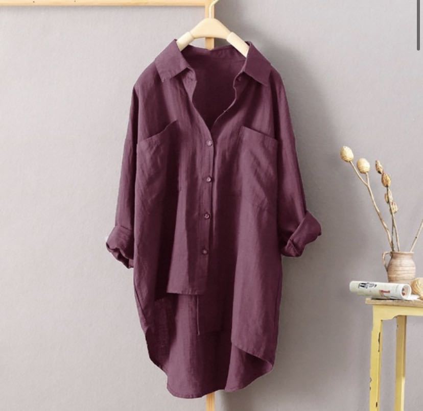 Women's Spring Solid Color Casual Style Long Sleeve Shirt Fall Double Pocket Button Cotton Blouse