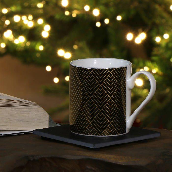 Mug - COM-FOUR - CF14784 - Céramique - Noir - Doré