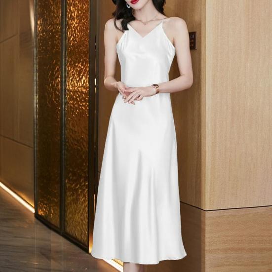 Dámské saténové šaty bez rukávů na špagetová ramínka Sexy výstřih do V Dlouhé šaty Koktejlové večerní šaty