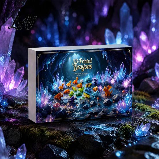Plastic Dinosaur Figures 3D Printed Advent Calendar 24-Day Mini Articulated Figure Set Holiday Calendar for Kids Christmas Countdown Box with