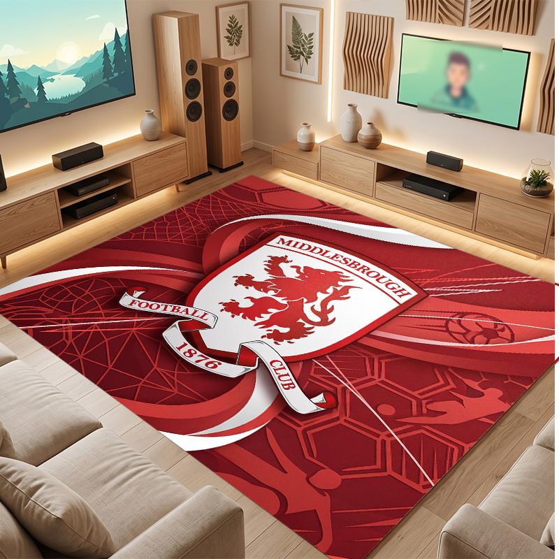 Tappeto in Velluto di Cristallo con Stampa del Middlesbrough Football Club, Comodo Assorbente d'Acqua Antiscivolo Tappeto per Pavimenti Interni