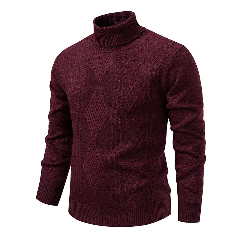Men's Autumn-Winter Plus Velvet High Neck Sweater - Warm, Thick Knitwear for Middle-Aged Dads
