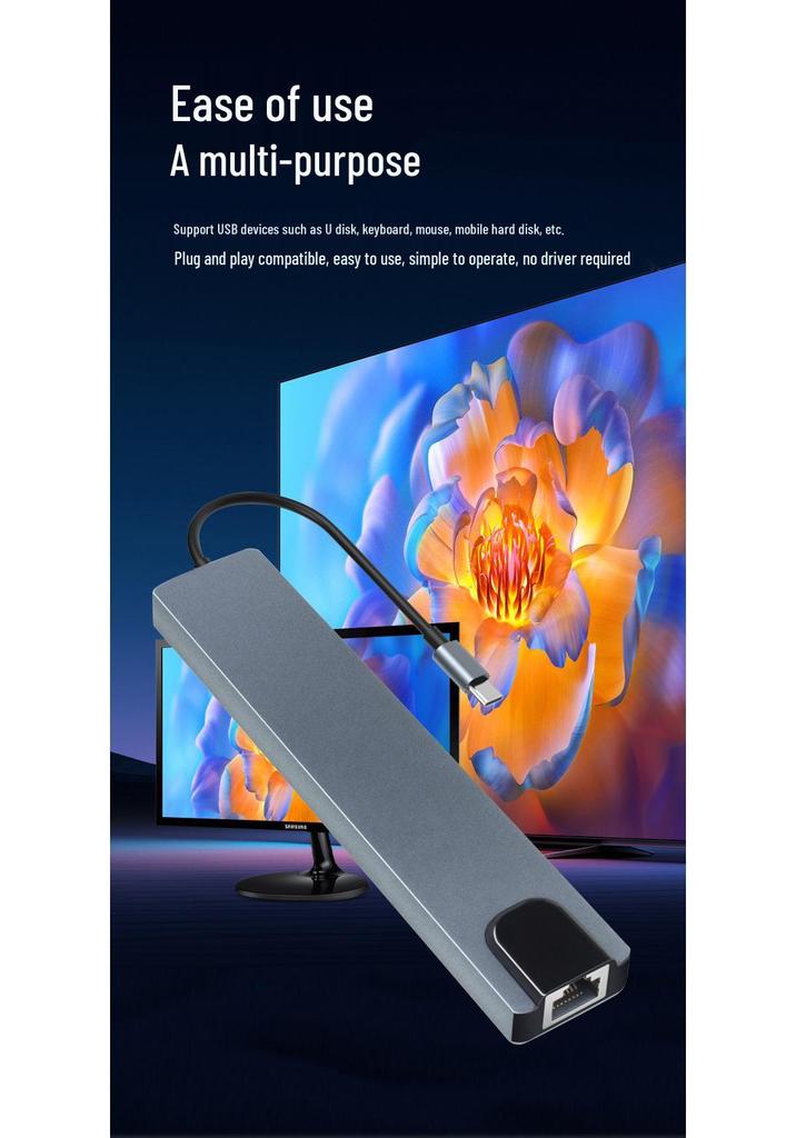 8-in-1 USB-C Hub: Type-C To HDMI, Network Card Converter, Multifunctional Dock