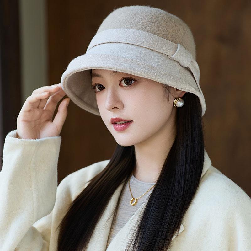 Mode Wolle Retro Fischerhut Herbst und Winter Damen Warmer Plüsch Beckenhut