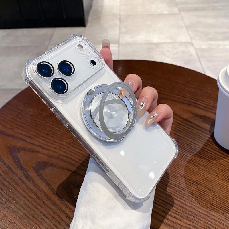 Luxury Transparent Magnetic Phone Case For 17 Air 13 14 15 16 17 Pro Max 11 12 With Ring Stand Plating Soft Case