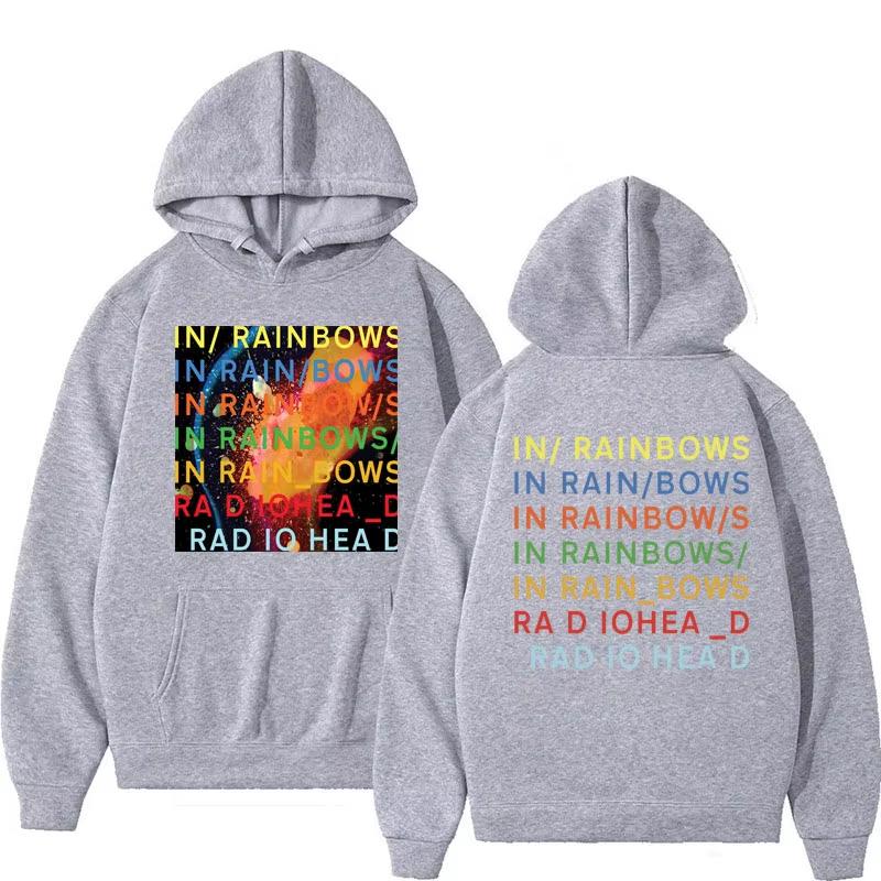 2025 Fall Winter Hip Hop Streetwear Gothic Punk Oversized Sportswear Male Band Rock Radiohead Hoodie Music Rainbow Sportswear