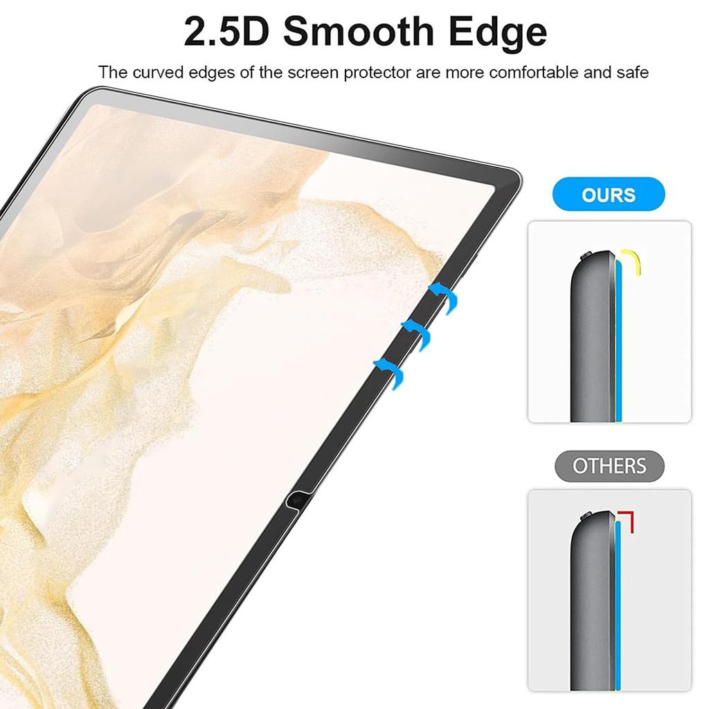 2 Peças Protetor de Tela para Samsung Galaxy Tab S10 FE/S9 FE/S9/S8/S7 Vidro Temperado Transparência 2.5D Filme Cobertura Total